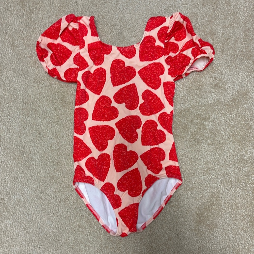 Mini boden size 6/7 heart puff sleeve swimsuit